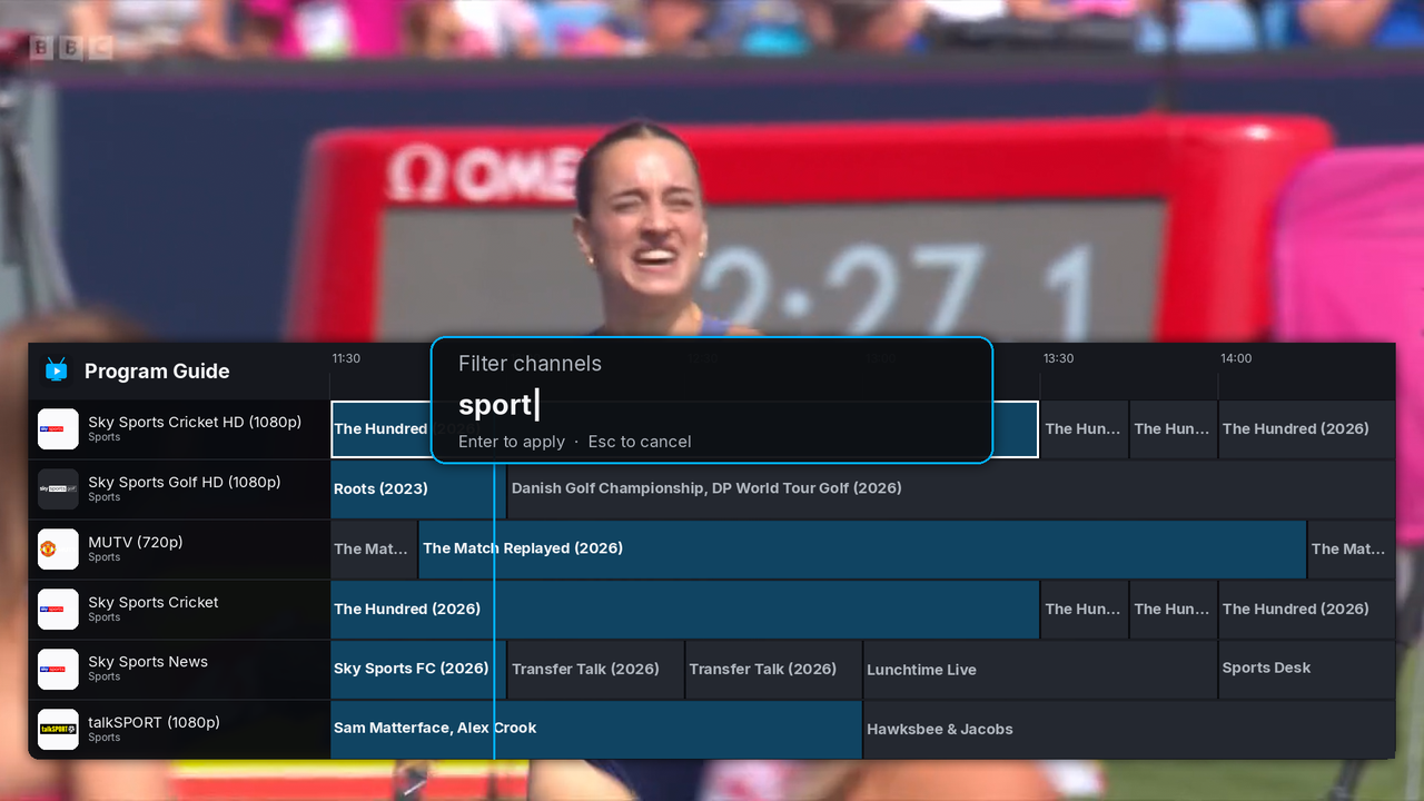 Filtering the program guide by channel name